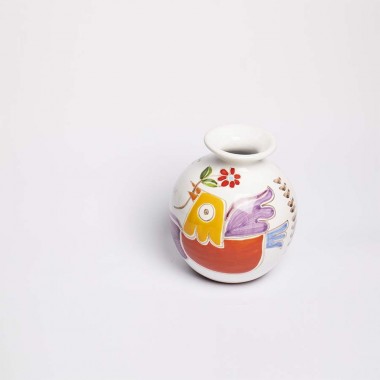 Round cachepot Folk Bird with flower Round cachepot Folk Bird with flower